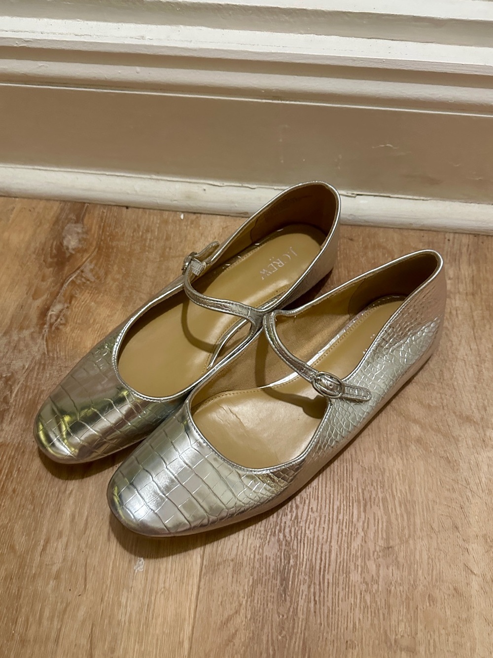 J. Crew Metallic Silver Mary Janes Size 11
